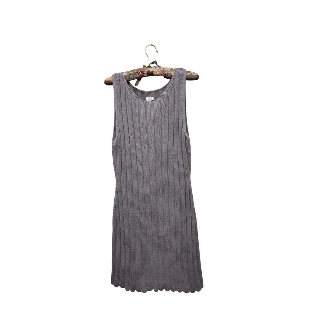 Aerie Womens Ribbed Knit Sleeveless Sweater Dress Grey Scallop Hem Large